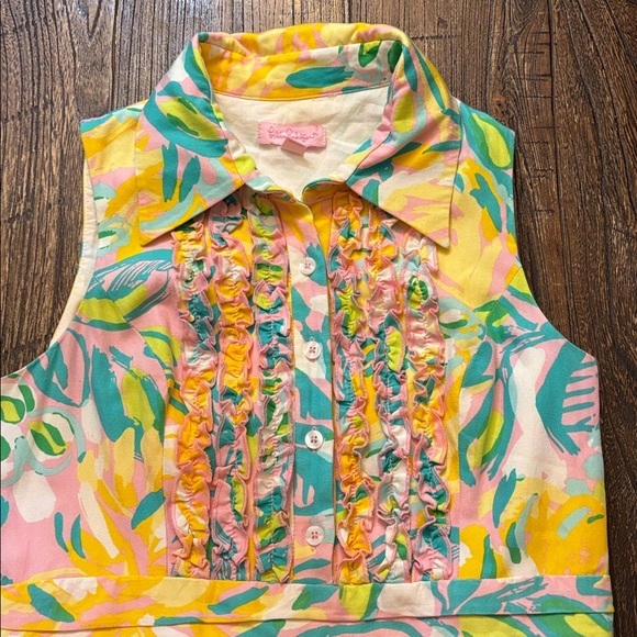 Lilly Pulitzer Essie Silk Cotton Tropical Shirtdress Ruffle 6 - Picture 3 of 6